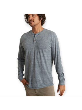 Marine Layer Heathered Blue Knit Henley Long Sleeve Shirt Men's Medium